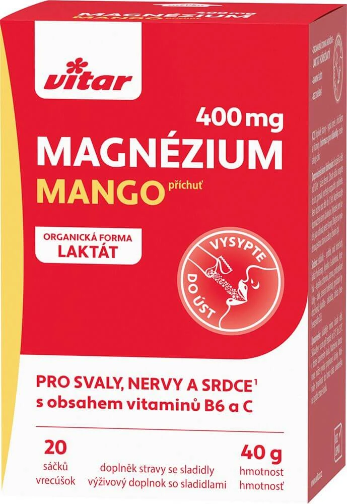 Vitar Magneziu 400 mg + vitaminele B6 și C 20 pliculețe