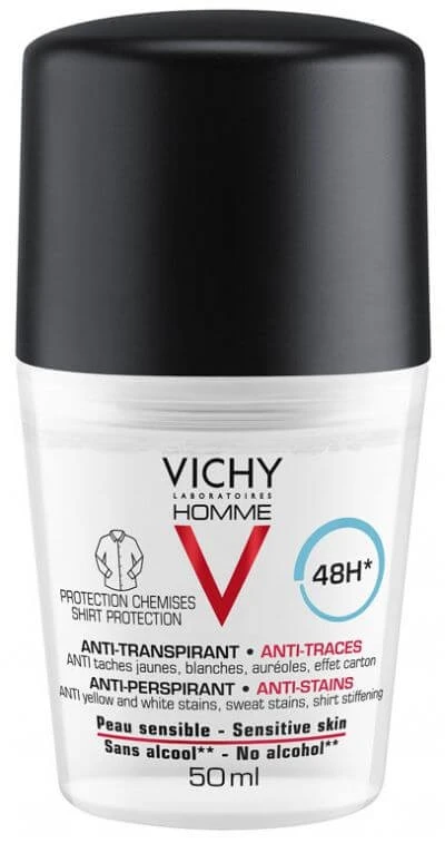 Vichy Homme Deo roll-on antiperspirant 48H pentru piele sensibilă 50 ml