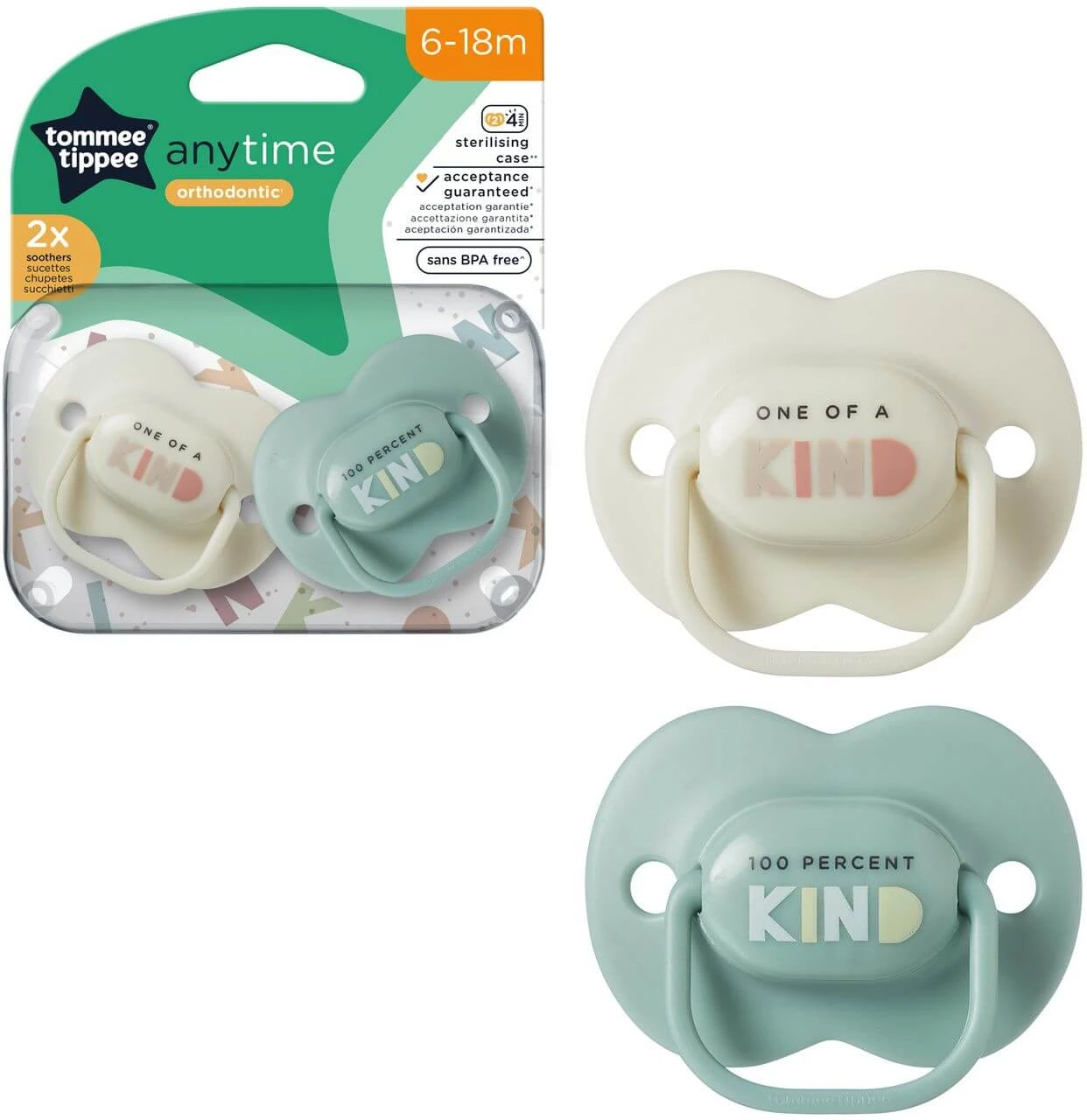 Tommee Tippee CTN Suzetă din silicon AnyTime, 6-18m, culori multiple 2 buc