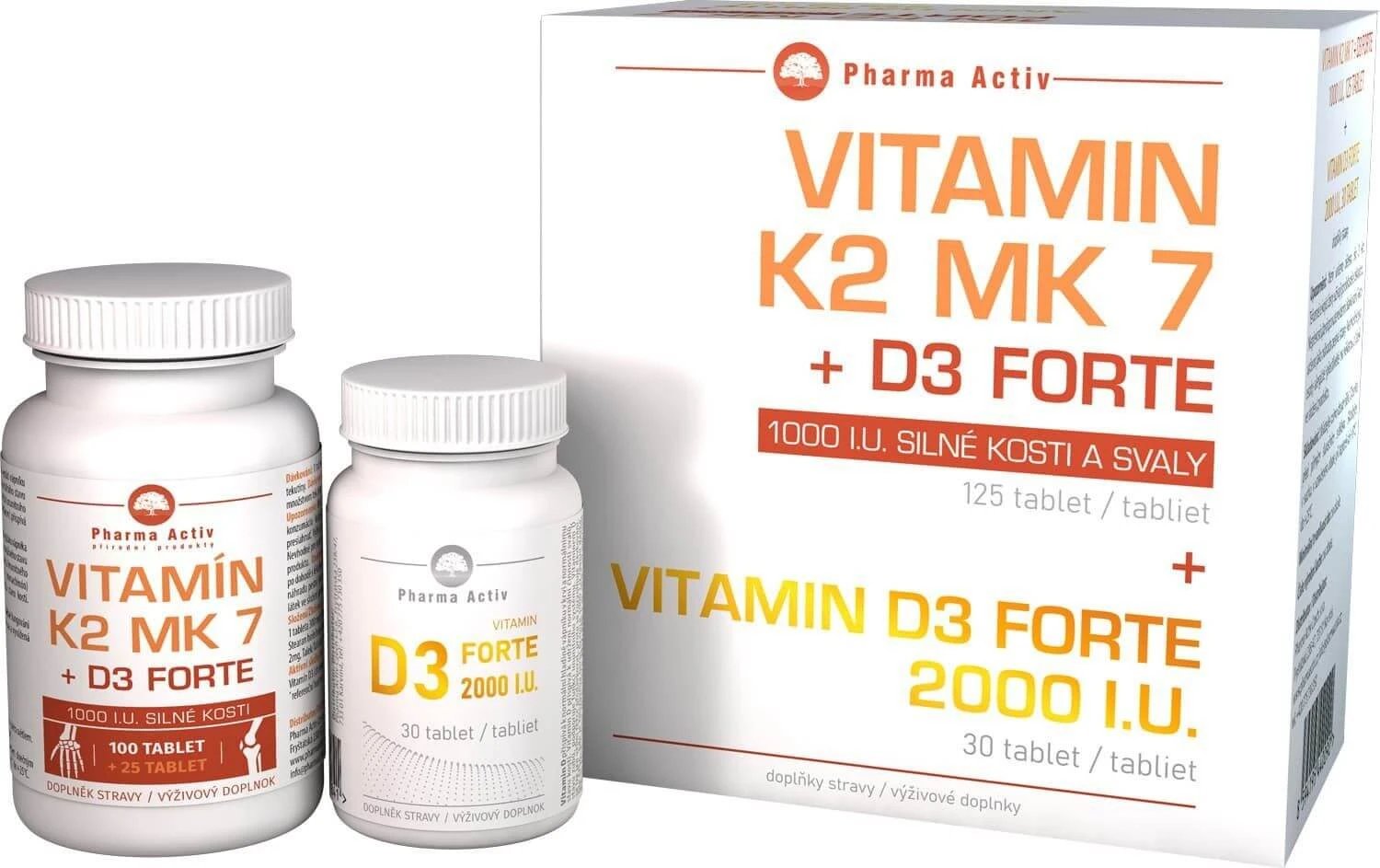 Pharma Activ Vitamina K2 MK7 + D3 Forte 125 comprimate + Vitamina D3 Forte 2000 I.U