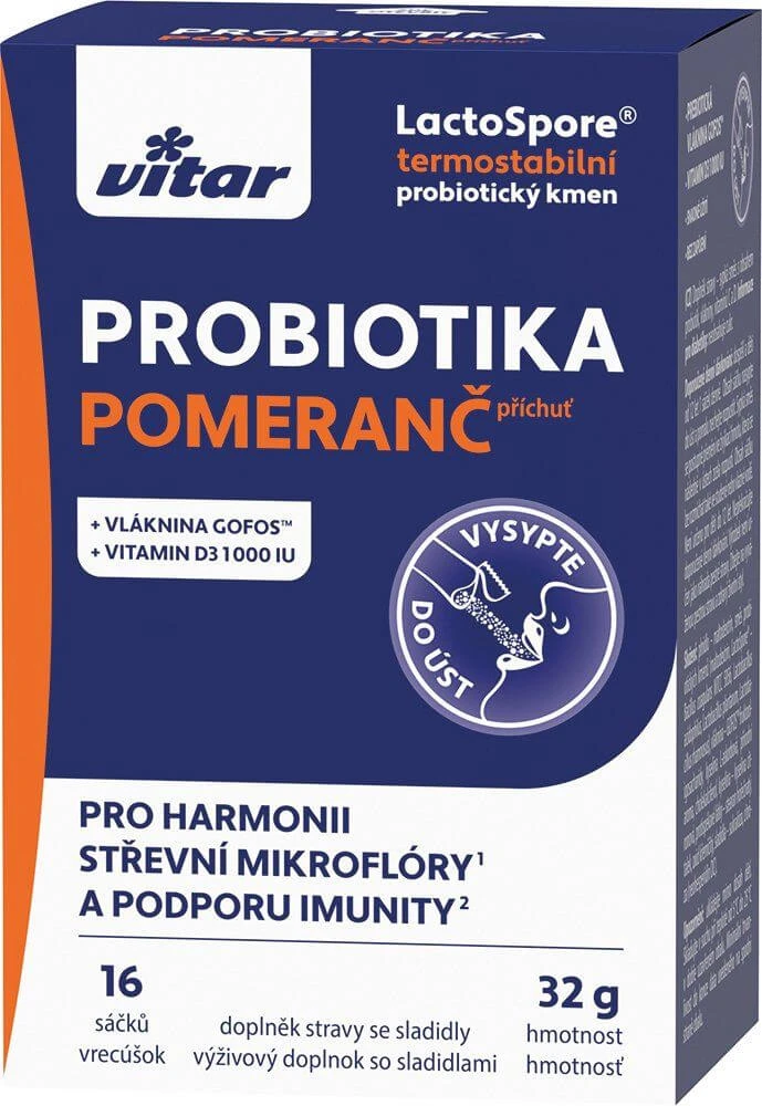Vitar Probiotice + fibre + vit.C, D 16 pliculețe