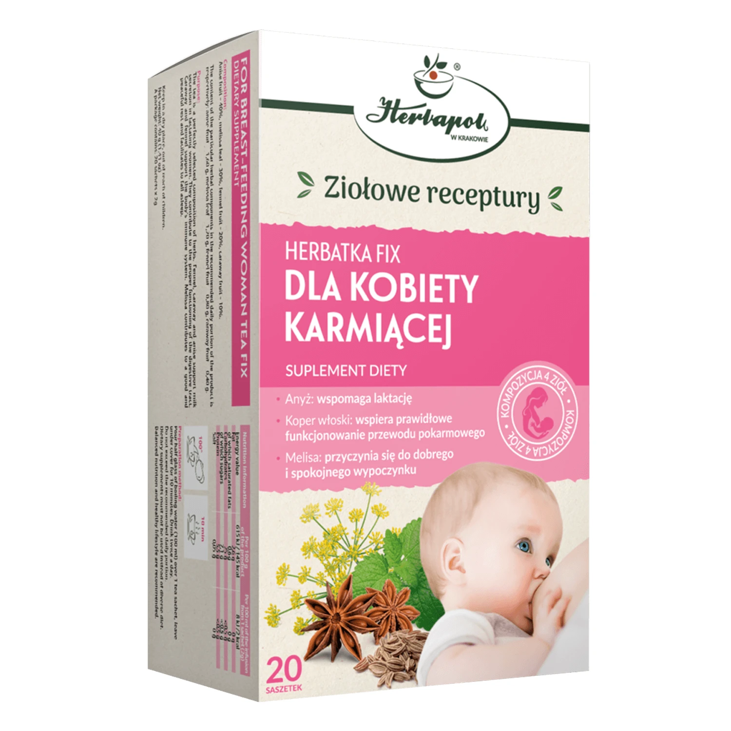 Herbapol Pentru femeia care alăptează, ceai fix din plante-fructe, 2 g x 20 plicuri