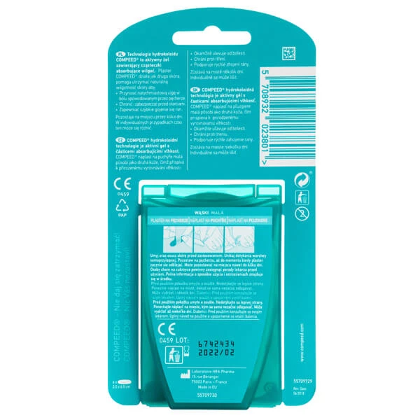 Compeed, plasturi pentru vezicule, hidrocoloid, îngust, 6 bucăți