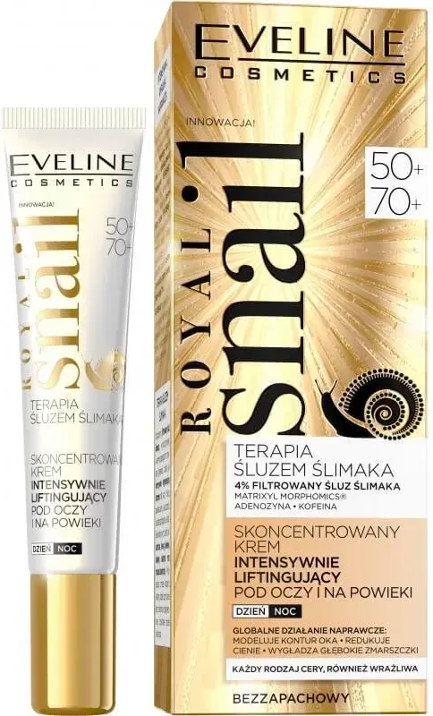 Eveline Cosmetics Royal Snail 50+/70+, Cremă concentrată pentru ochi și pleoape cu efect de lifting intensiv, 20 ml