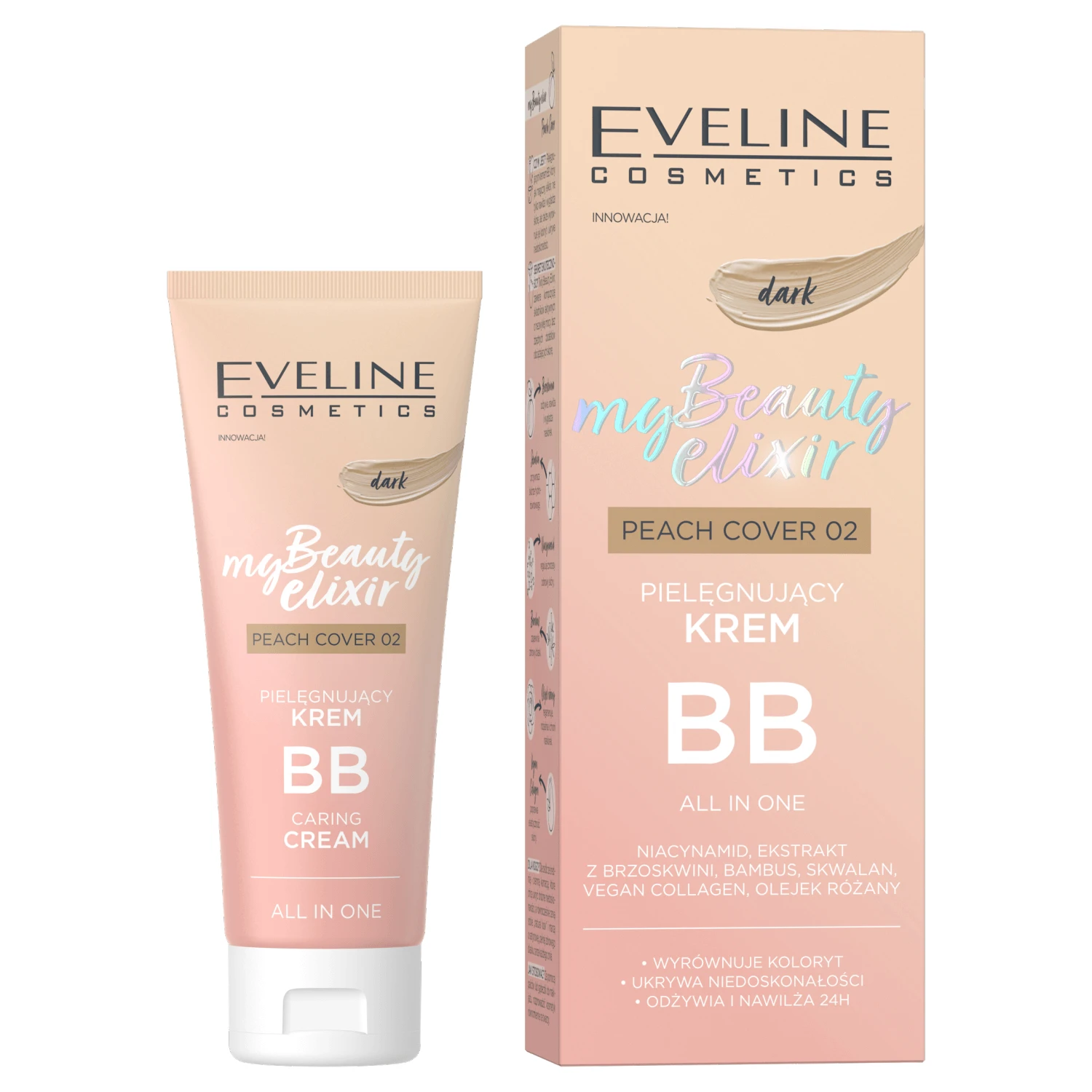 Eveline Cosmetics My Beauty Elixir, Cremă BB hrănitoare, Peach cover no 02 dark, 30 ml