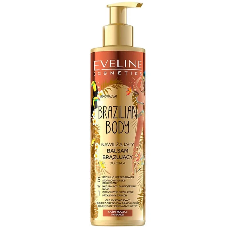 Eveline Cosmetics Brazilian Body, Loțiune de corp hidratantă și bronzantă 5 în 1, pentru toate tipurile de ten, 200 ml