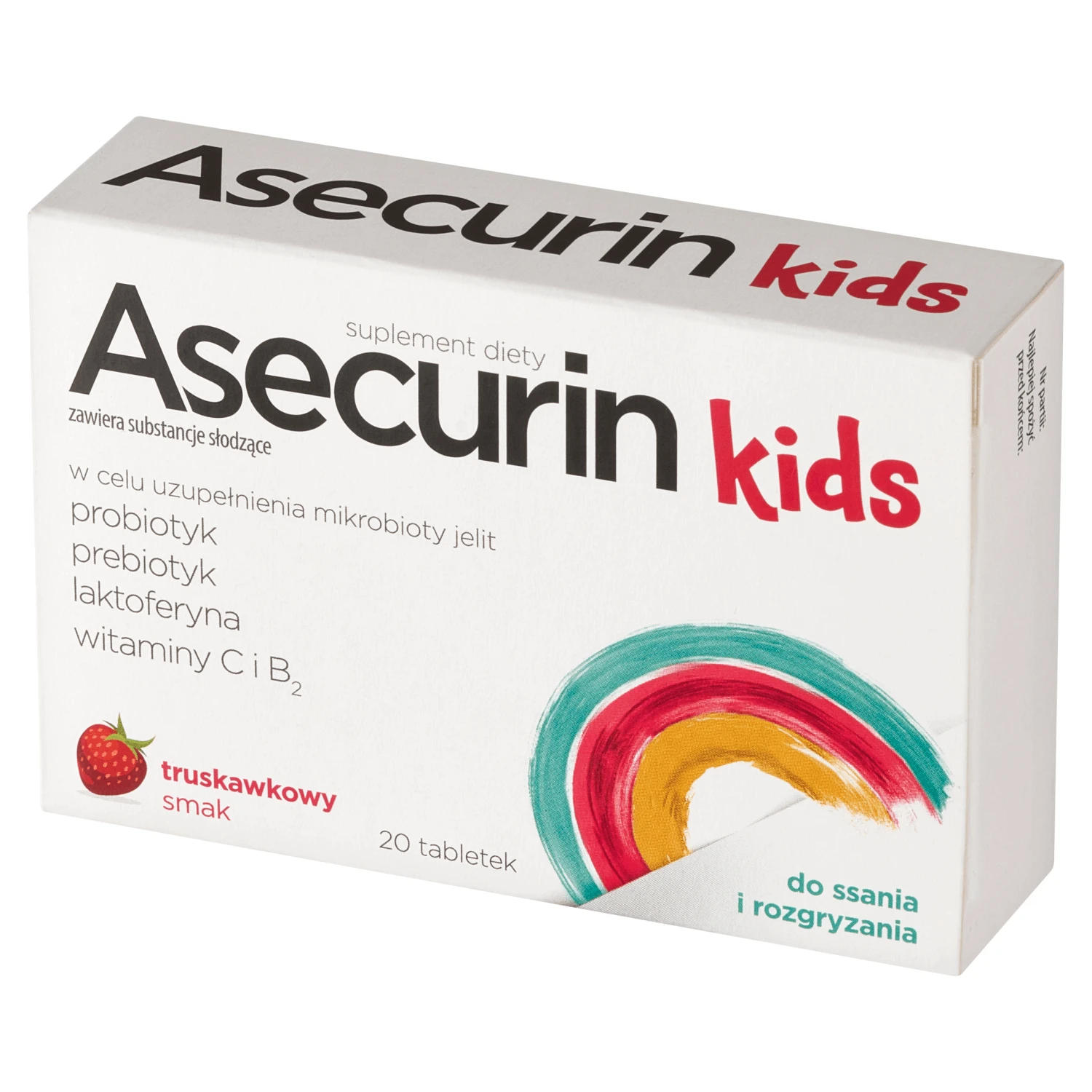 Asecurin Kids, aromă de căpșuni, 20 comprimate pentru supt și mestecat