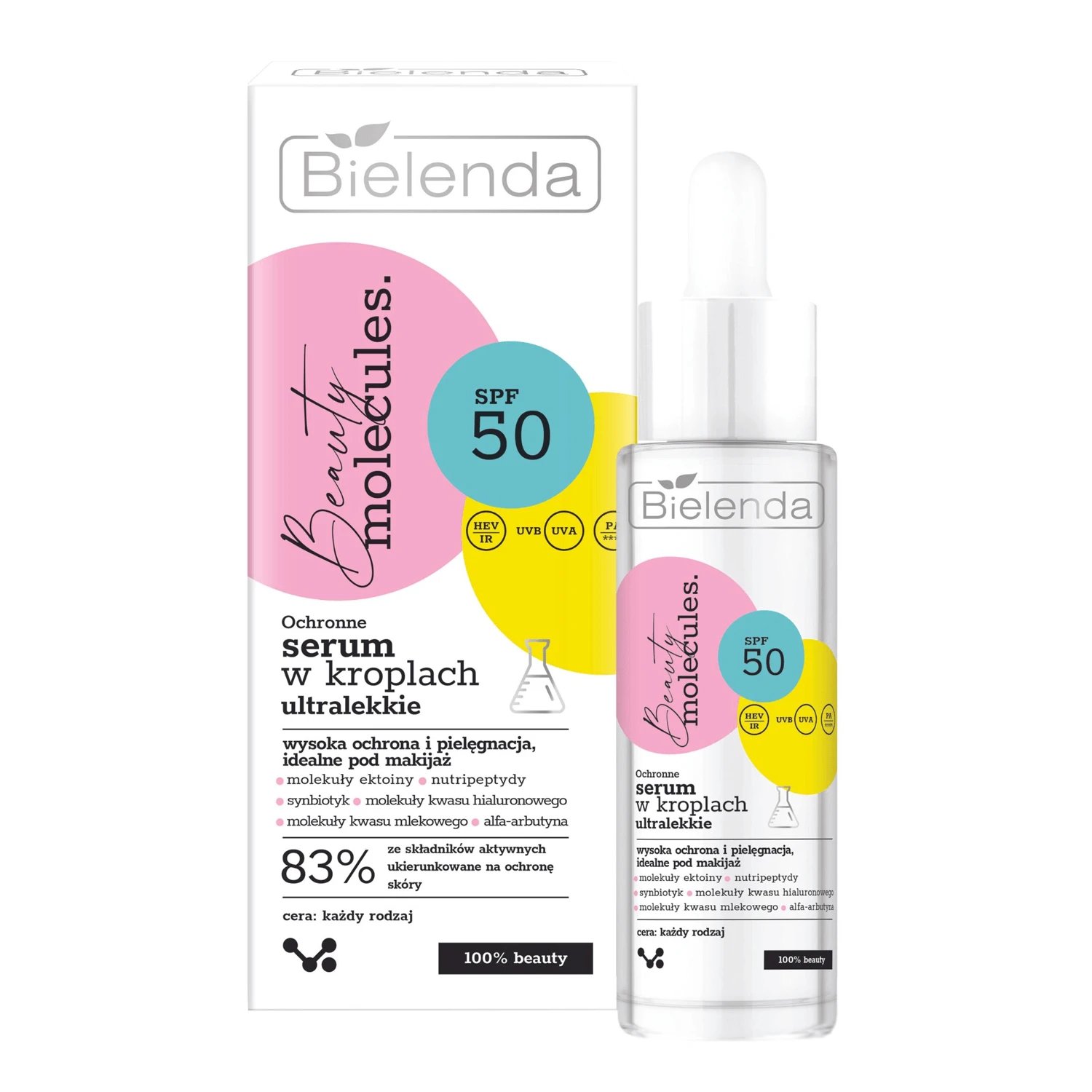 Bielenda Beauty Molecules, ser protector ultralight în picături, SPF 50, 30 ml