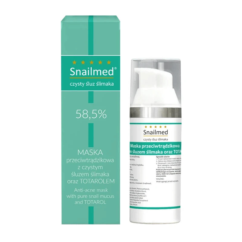 Snailmed Pure Snail Mucus 58,5%, mască anti-acnee, cu mucus pur de melc și totarol, 30 ml