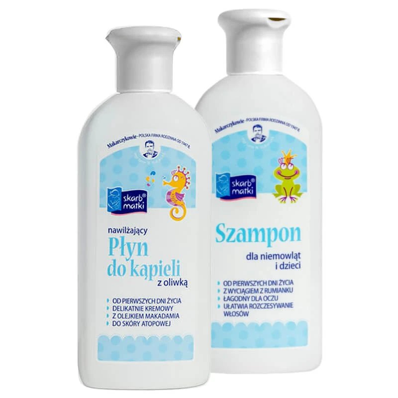 Skarb Matki, loțiune de baie cu ulei de măsline pentru bebeluși și copii din prima zi de viață, 250 ml + șampon, 250 ml