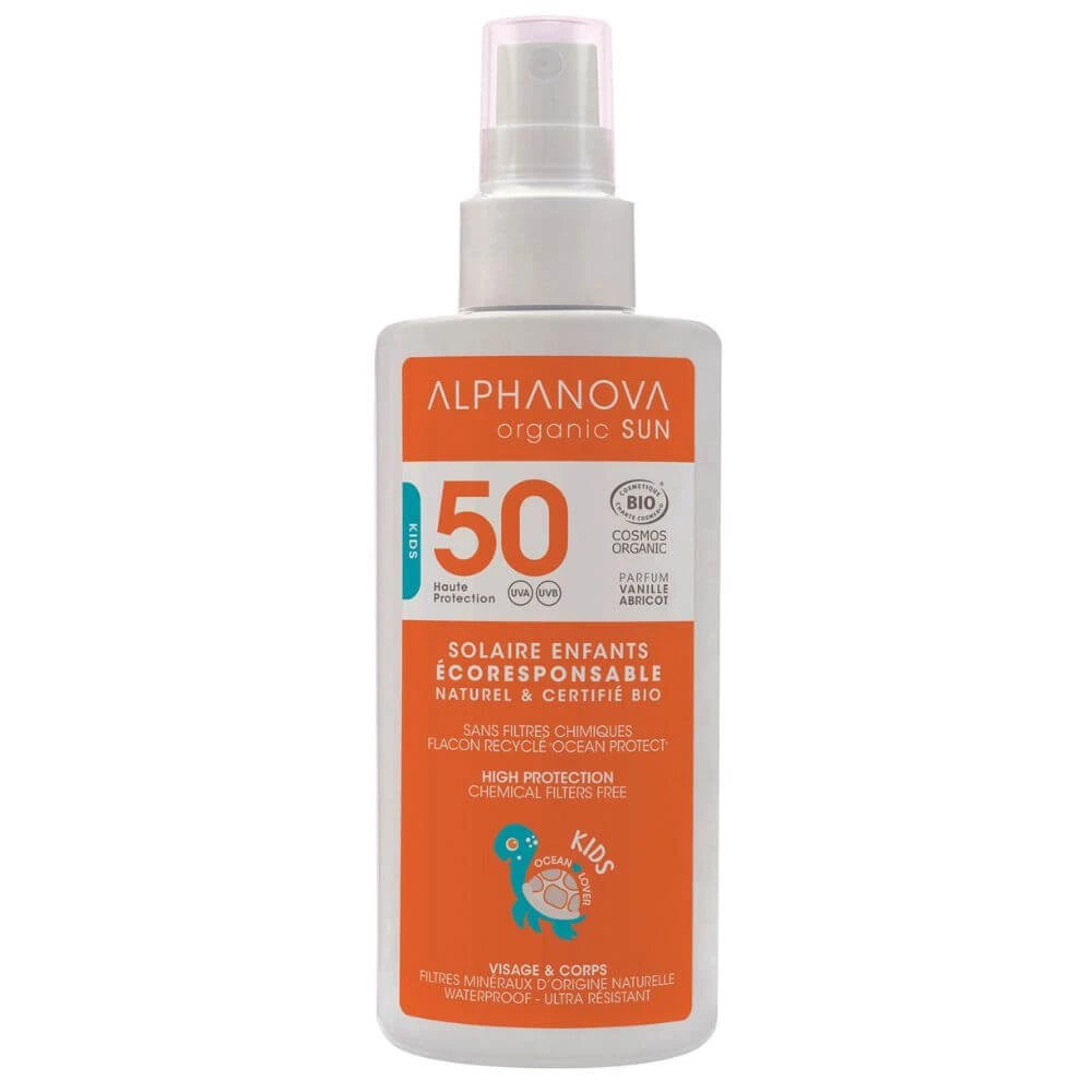 Alphanova Sun Kids Bio, spray de protecție solară pentru copii, hipoalergenic, SPF 50, 125 g