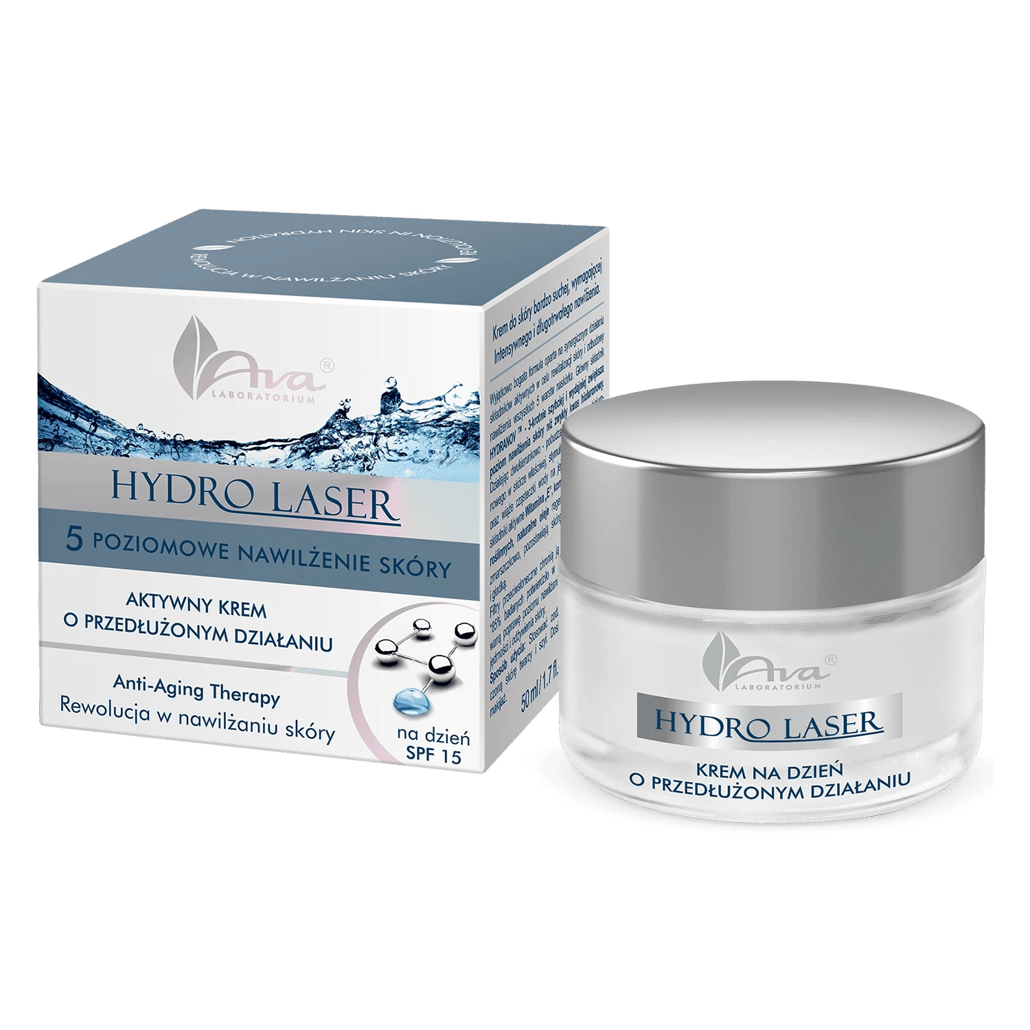 Ava Hydro Laser, cremă de zi activă cu acțiune prelungită SPF 15, 50 ml
