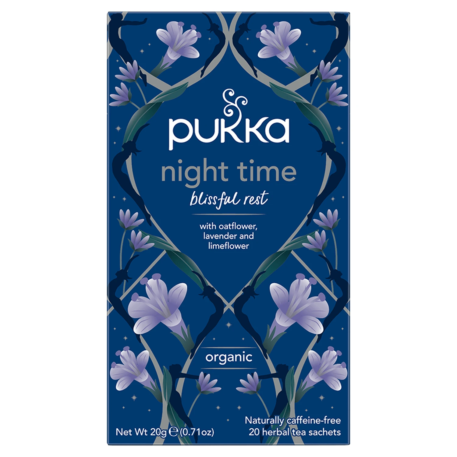 Pukka Night Time Organic, ceai de plante cu fulgi de ovăz, lavandă și lime, 1 g x 20 plicuri