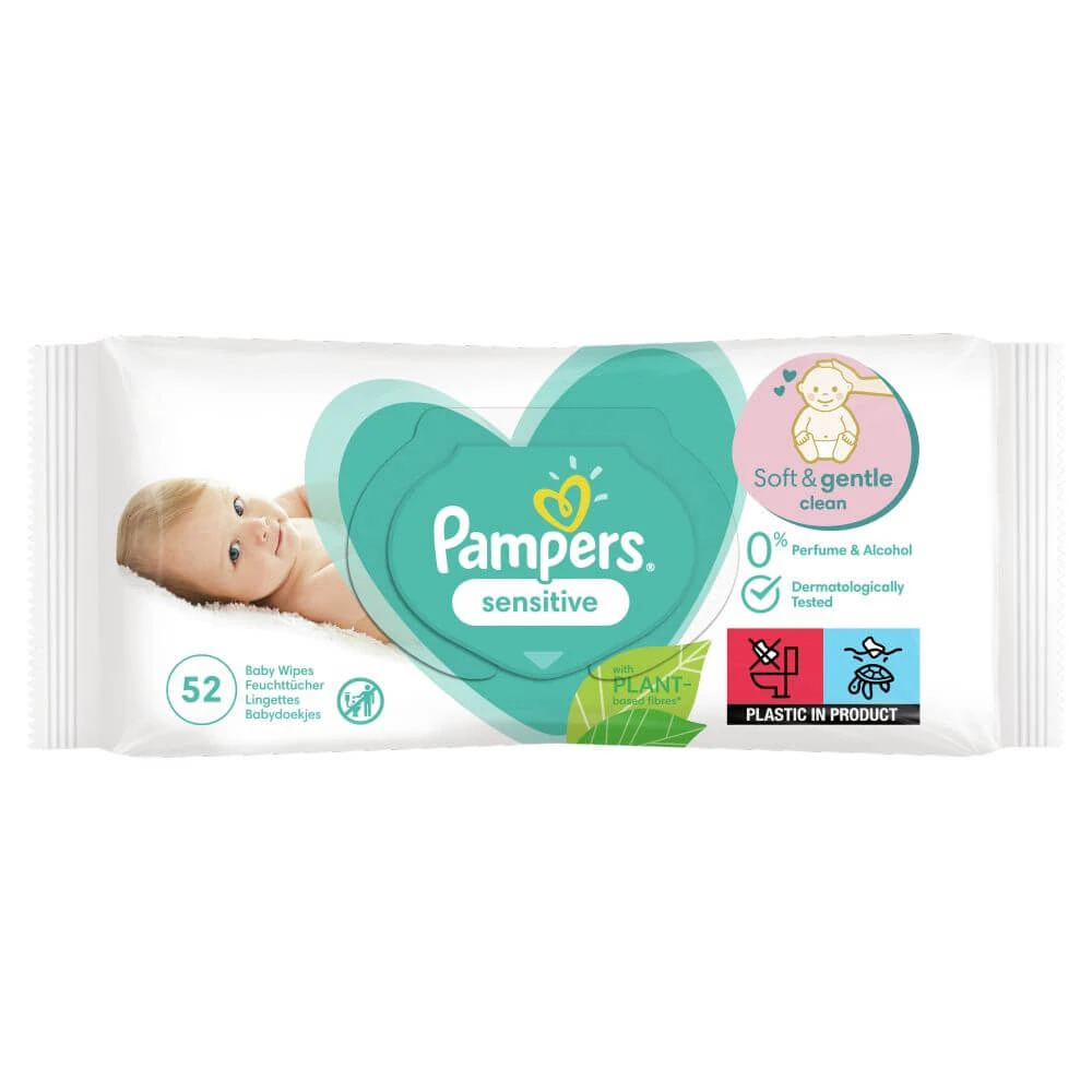 Pampers Sensitive, șervețele umede, 4 x 52 buc