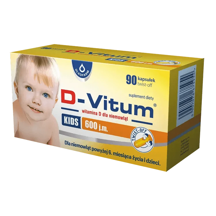 D-Vitum Kids 600 UI, vitamina D pentru sugari de peste 6 luni și copii, 90 de capsule detașabile