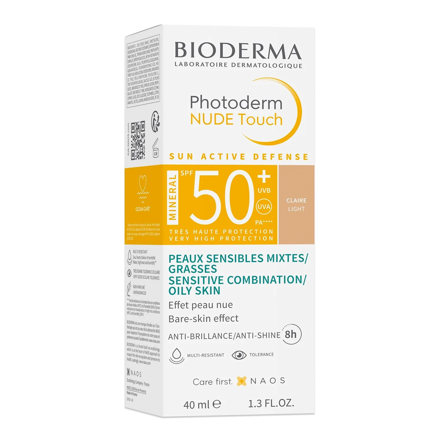 Fluid Bioderma Photoderm Nude Touch Mineral, nuanță deschisă, SPF 50+, 40 ml, Naos