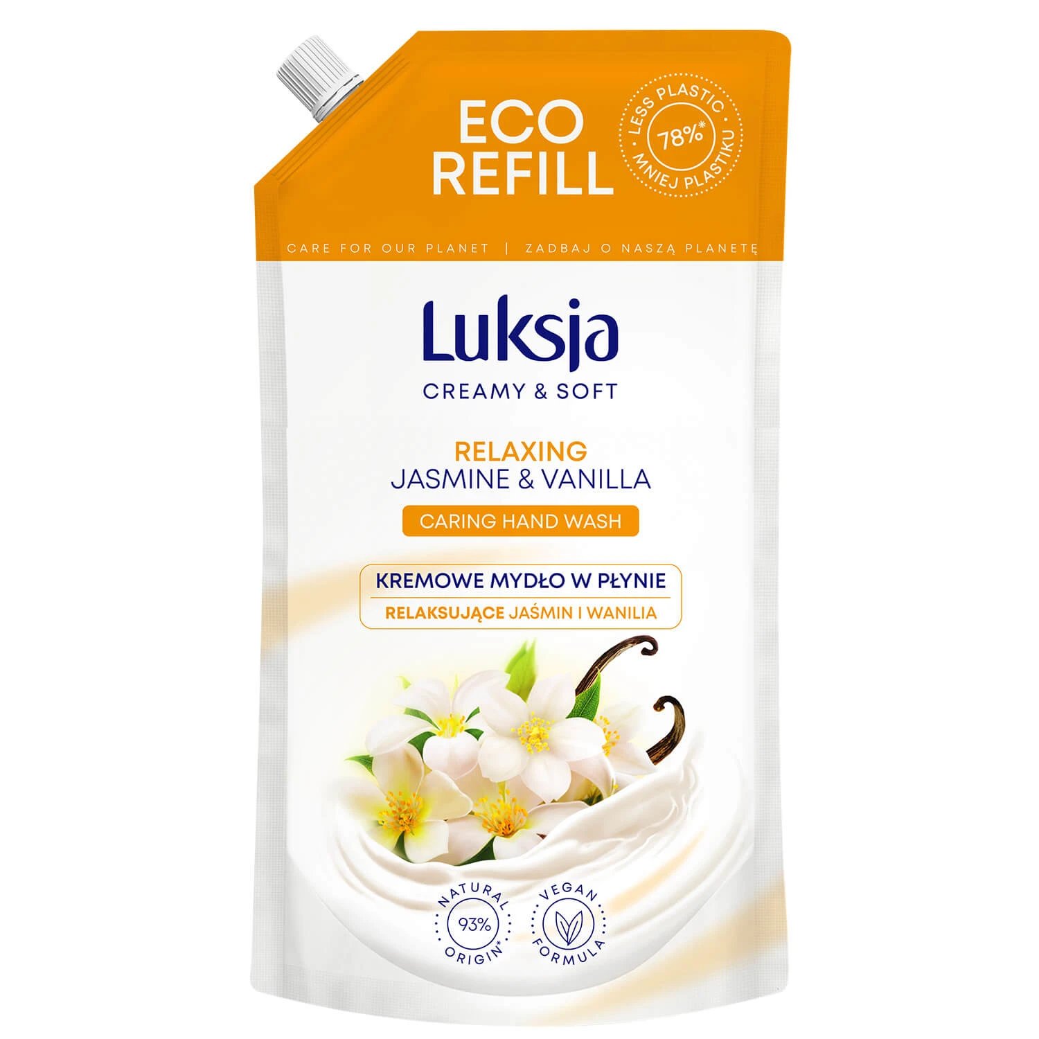 Luxja Creamy & Soft, săpun lichid cremos, relaxant, iasomie și vanilie, stoc, 900 ml