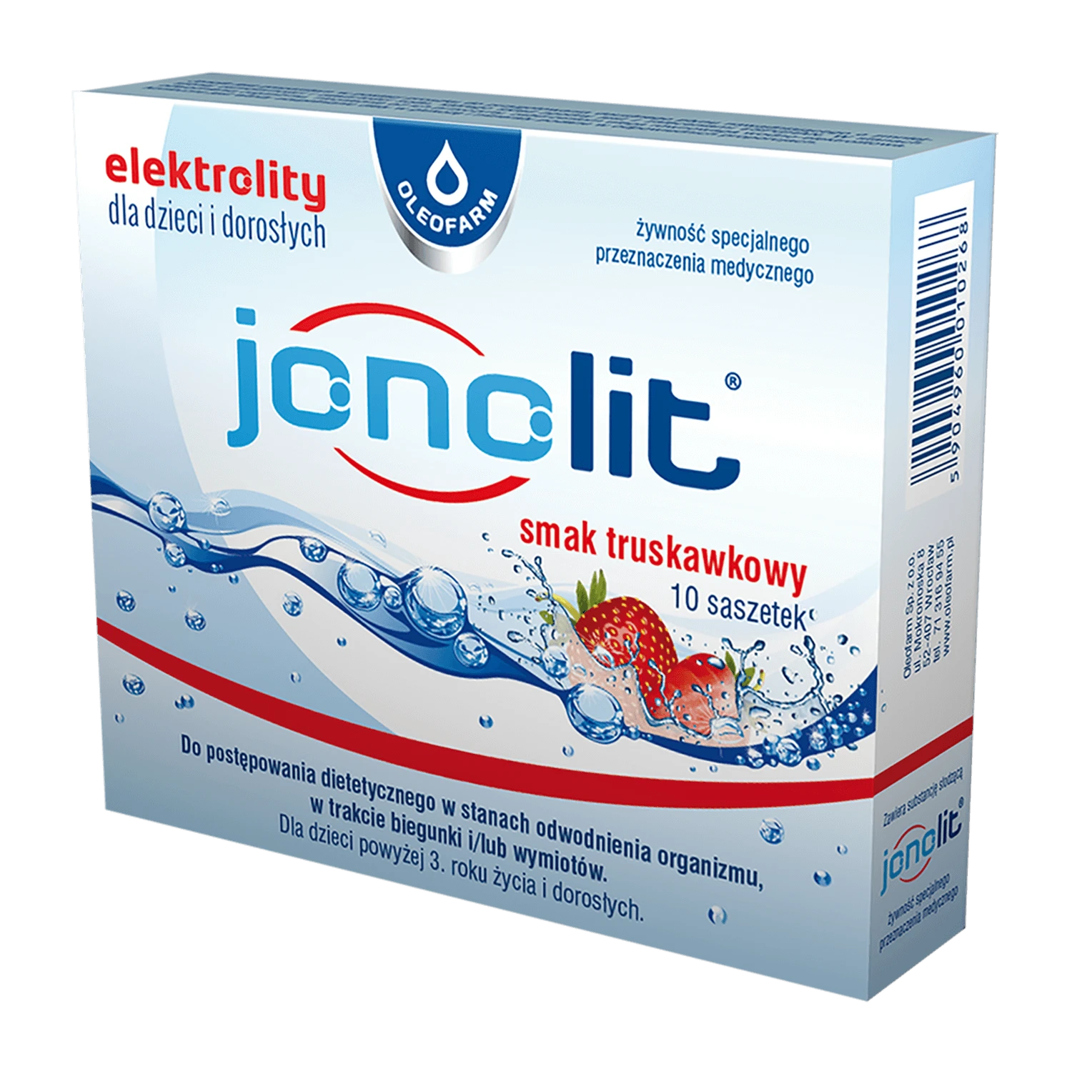 Jonolit, electroliți pentru copii și adulți, aromă de căpșuni, 10 pliculețe