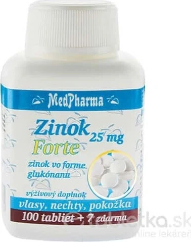 MedPharma ZINOC 25 mg Forte 1×107 tbl, (zinc sub formă de gluconat)