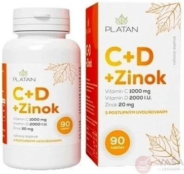 PLATAN Vitamina C + D + Zinc 1x90 tbl, supliment alimentar