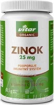 VITAR ORGANIC Zinc 25 mg 1×60 tbl, care conține vitamina C