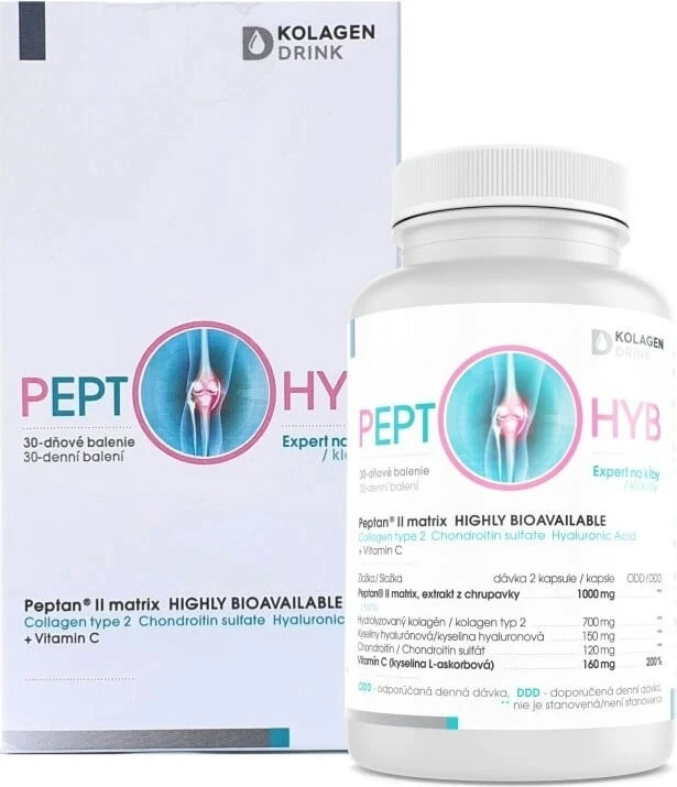 CollagenDrink PEPT-OHYB, extract de cartilaj Peptan IIm, nutriție articulară 1×60 cps, 30 doze per pachet