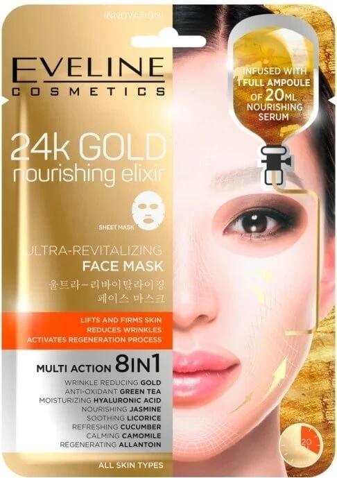 EVELINE 24k GOLD ULTRA-REVITALIZING FACE SHEET MASK 1×20 ml, mască de față