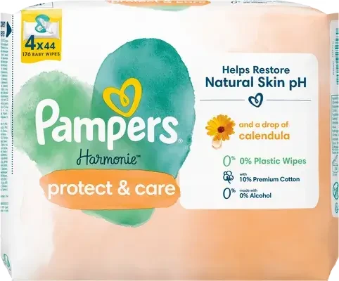 Pampers Harmonie Protect & Care, șervețele pentru bebeluși 4 x 44 buc