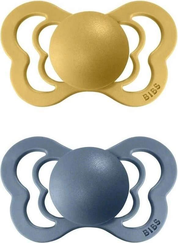 Suzete ortodontice BIBS Couture din silicon muștar/petrol 1×2 - mărimea 1