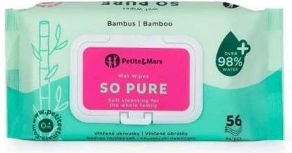 12x PETITE&MARS Șervețele umede SO PURE bambus biodegradabile fără plastic 56 buc 1×56 buc, șervețele umede