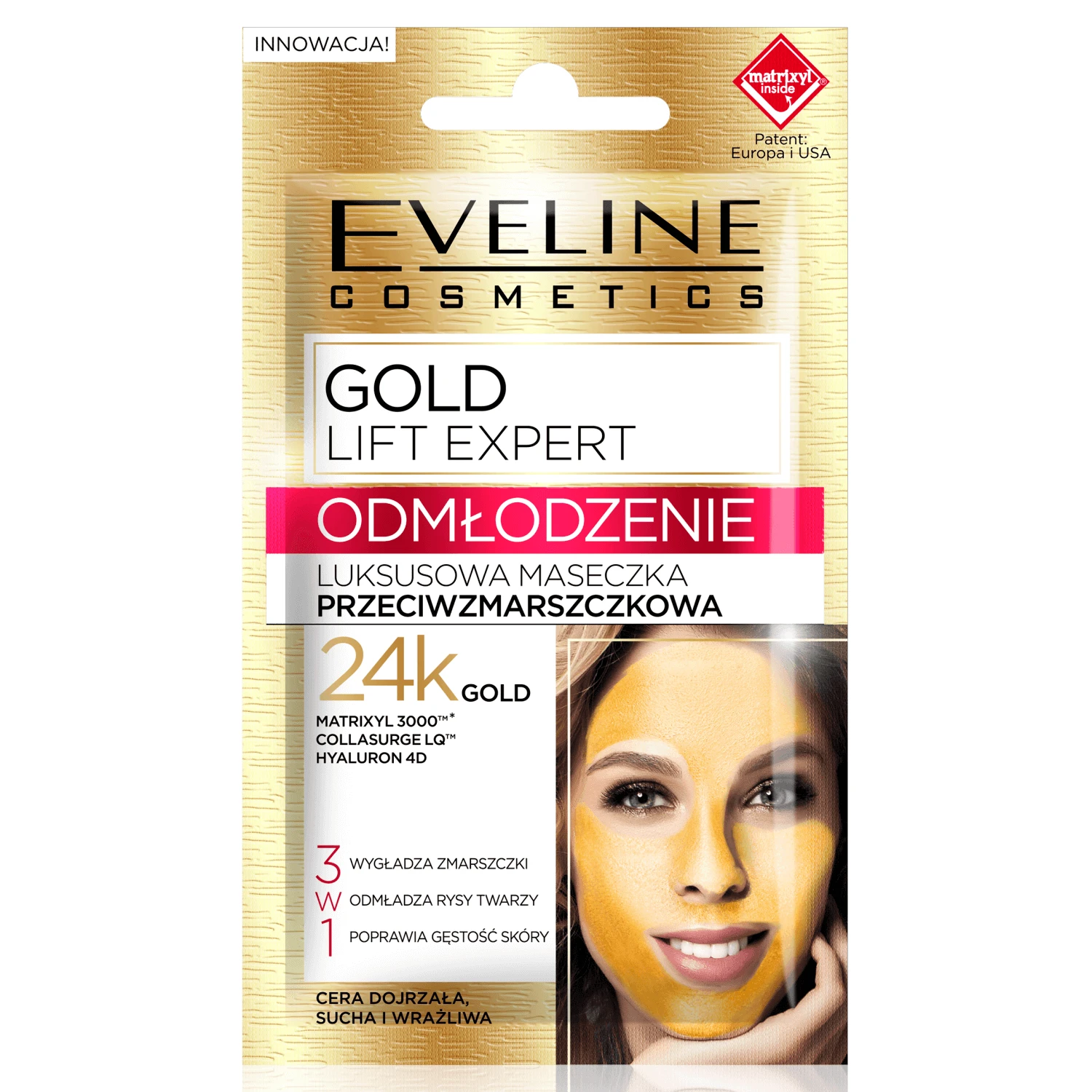 Eveline Cosmetics Gold Lift Expert Rejuvenation, mască antirid de lux cu aur de 24k, 7 ml