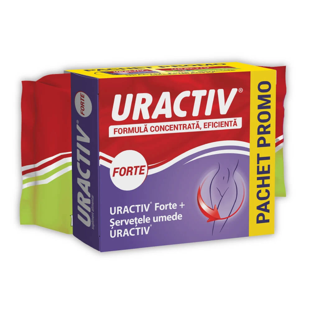 Pachet Uractiv Forte 20 comprimate + Șervețele umede Uractiv 20 bucăți, Terapia  