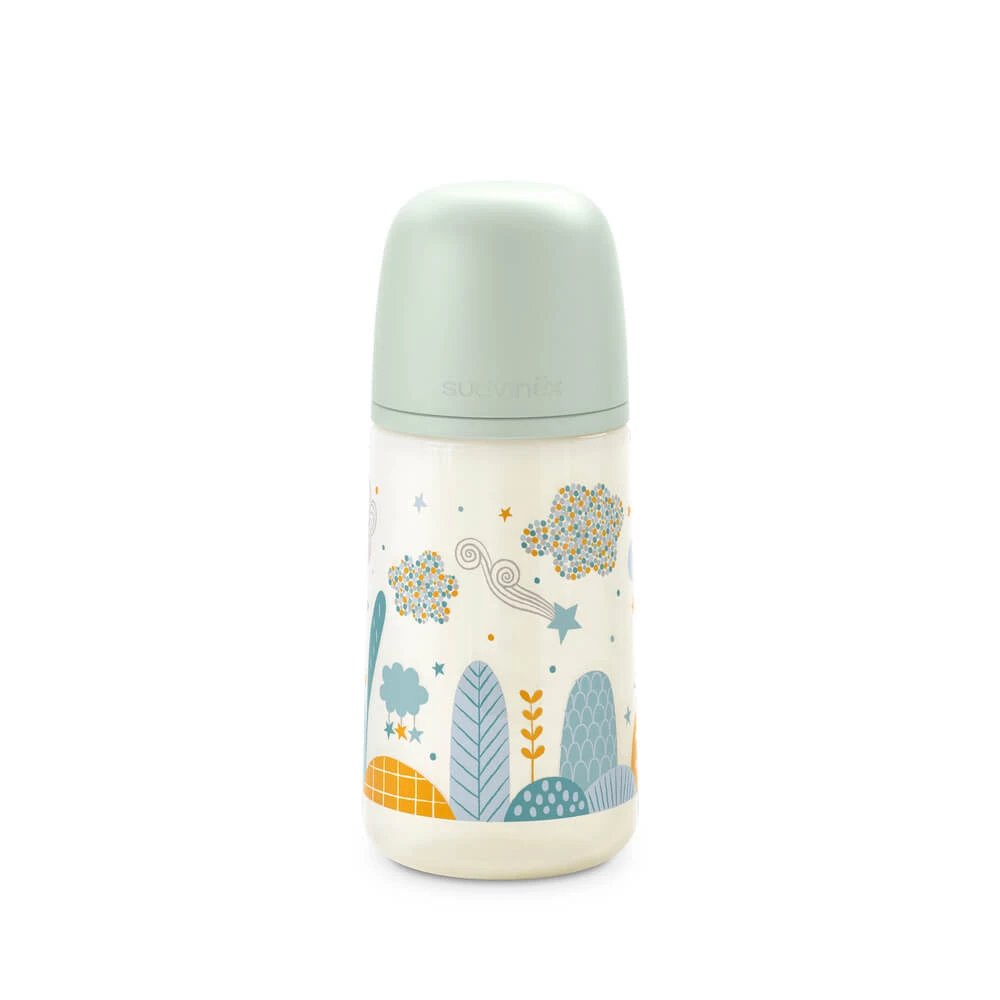Biberon cu tetina fiziologica SX Pro cu debit mediu Dreams, Verde, 270 ml, Suavinex
