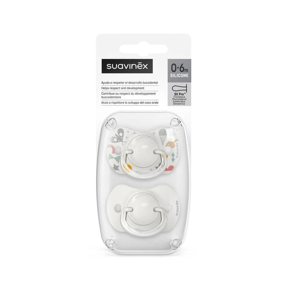 Suzeta fiziologica din silicon SX Pro A Walk In The Park, 0-6 luni, Gri, 2 buc, Suavinex