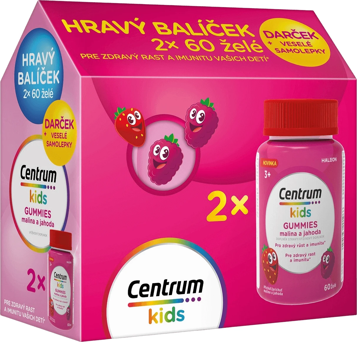 Centrum Kids Gummies zmeură și căpșuni, pachet cadou, jeleu 2 x 60