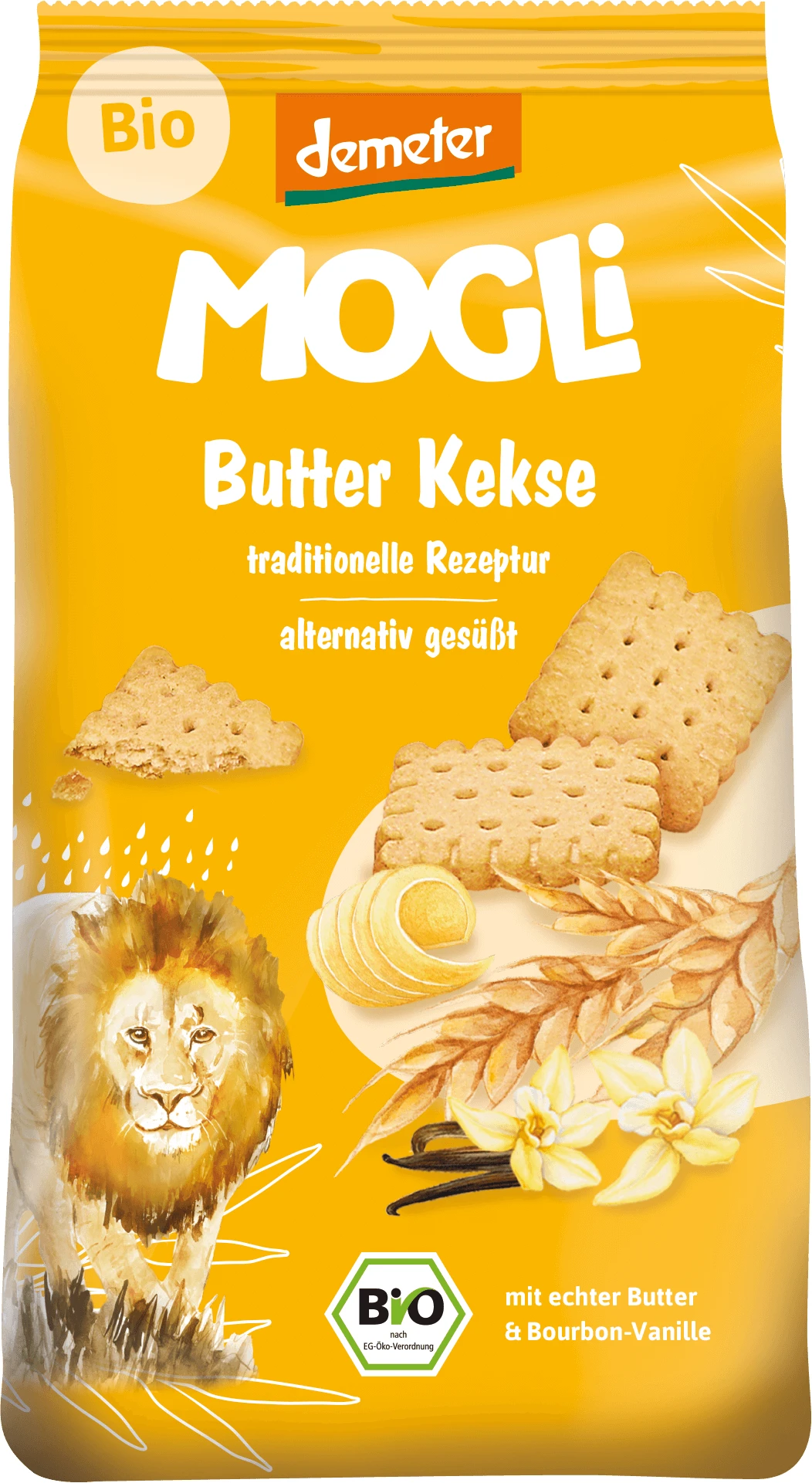 MOGLi BIO Biscuiți cu unt cu vanilie Bourbon cu certificare Demeter 125 g