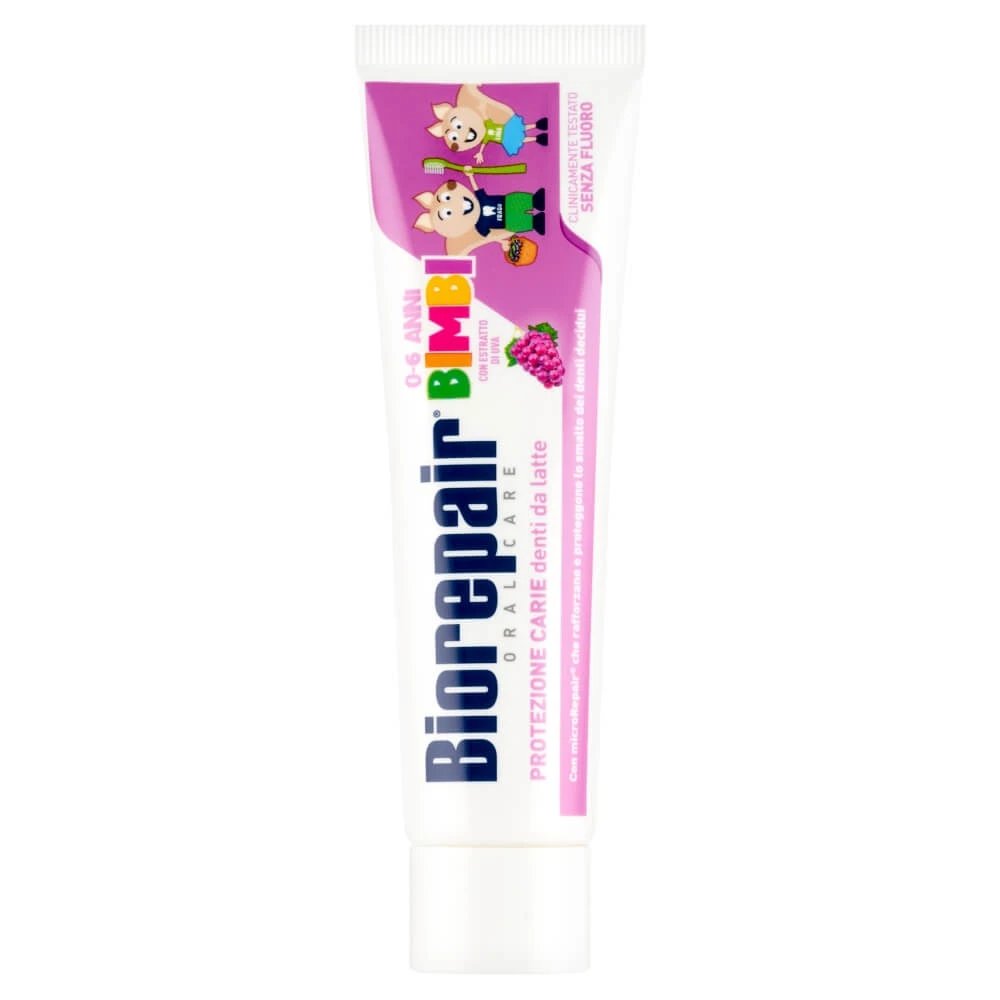 Biorepair Junior Kids, pastă de dinți cu lapte pentru copii, 0-6 ani, struguri, fără fluor, 50 ml