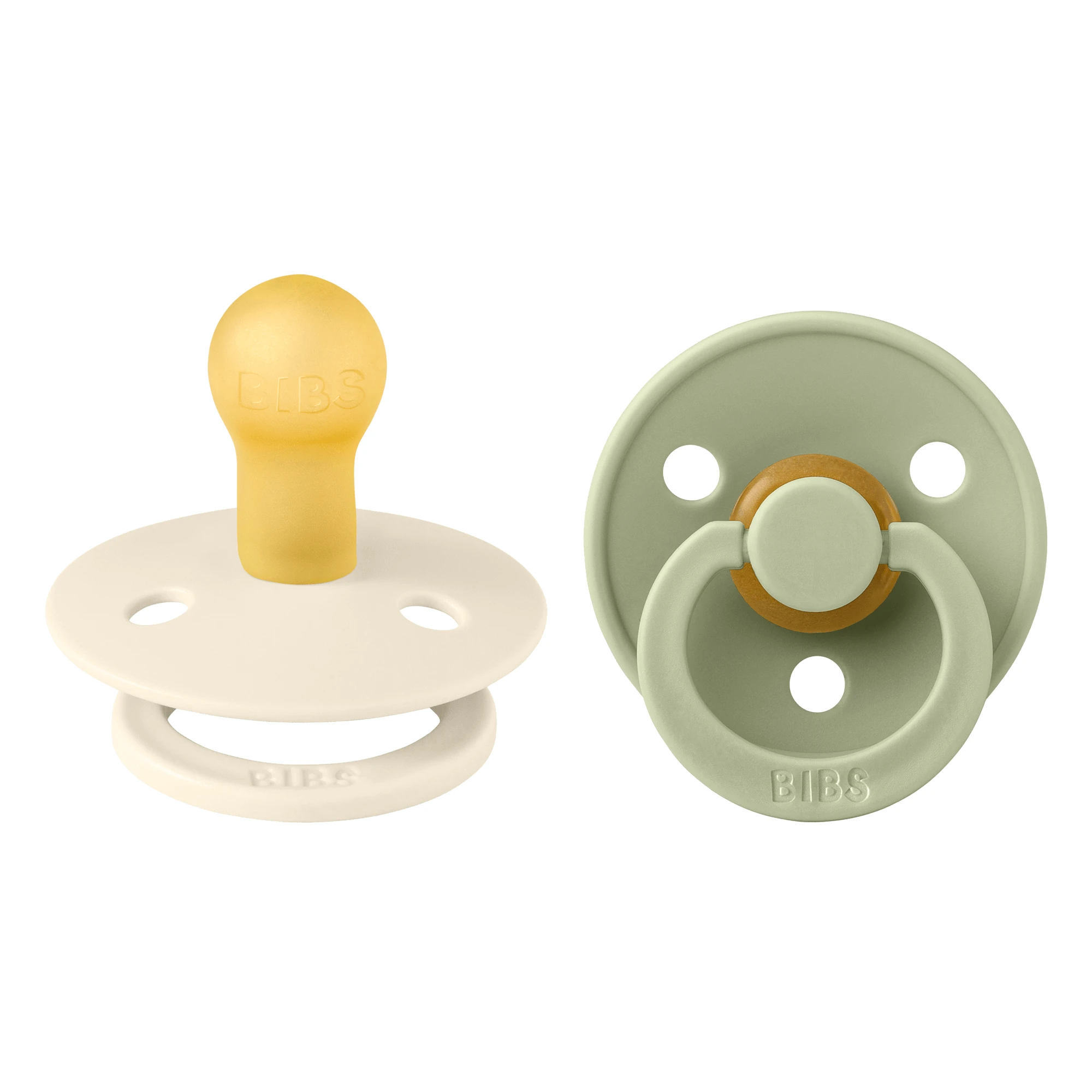 Bibs Colour, suzetă, cauciuc, rotund, mărimea 1, Ivory & Sage, de la naștere, 2 bucăți