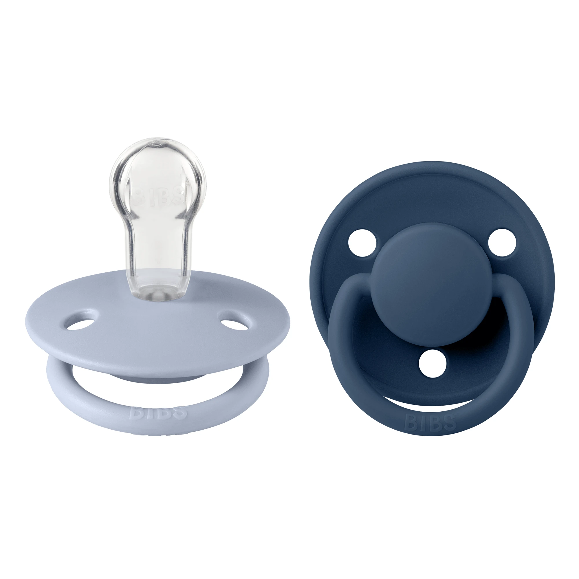 Bibs De Lux, suzetă, silicon, rotund, mărime unică, Dusty Blue & Steel Blue, 0-36 luni, 2 bucăți