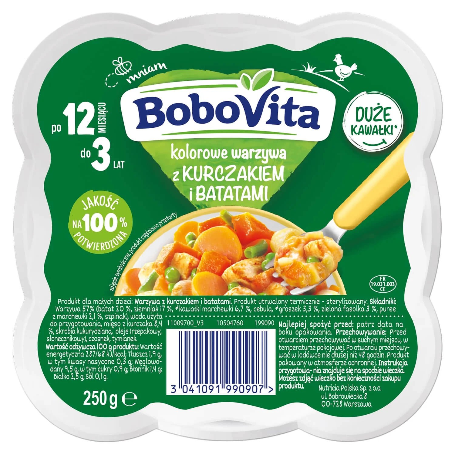 BoboVita Lunch, legume colorate cu pui și cartofi dulci, 250 g