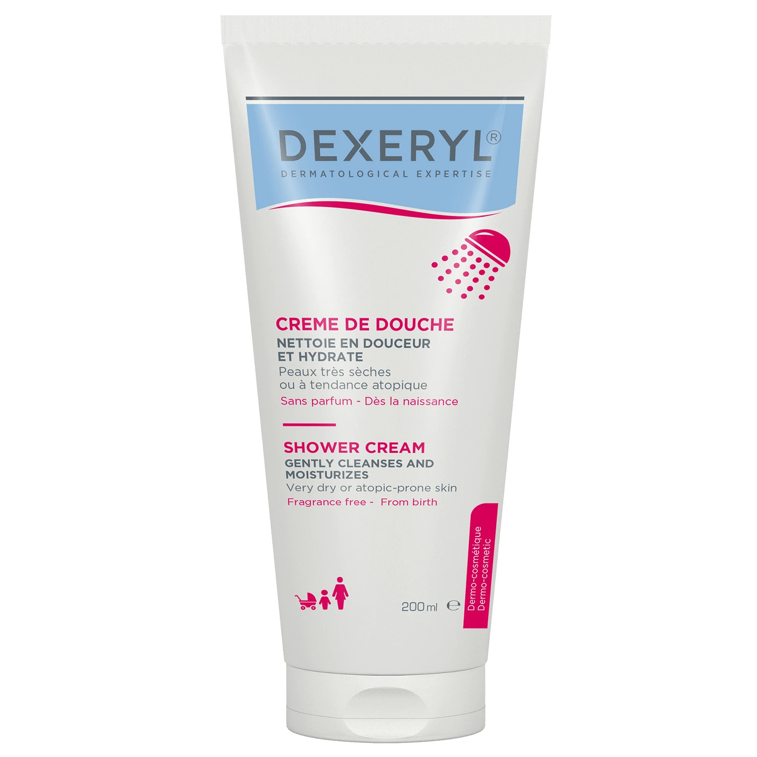 Dexeryl Shower, cremă de curățare sub duș pentru bebeluși, copii și adulți, piele foarte uscată și atopică, 200 ml