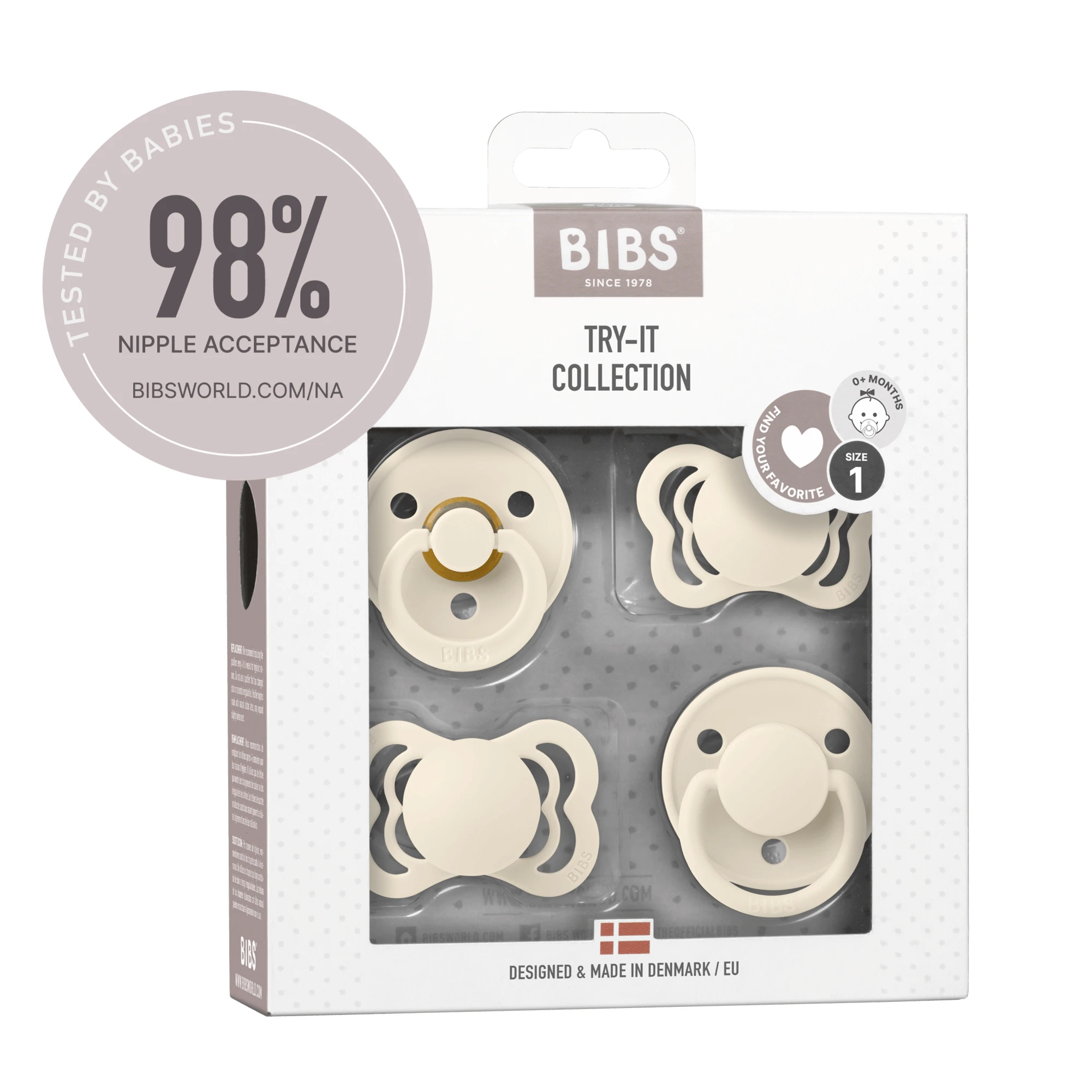 Set bibs Try-It Collection, manechine, cauciuc și silicon, mărimea 1, 0-6 luni, Ivory, 4 bucăți