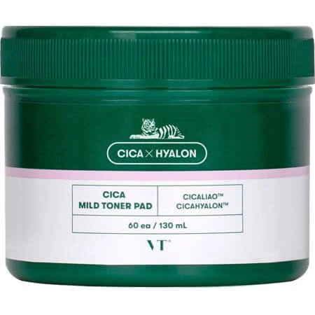 Dischete cu toner pentru exfoliere blanda Cica Mild, 60 bucati, VT Cosmetics