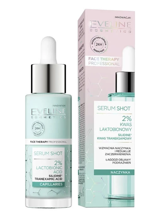 Eveline Cosmetics, Serum Shot, tratament de întărire pentru roșeață și capilare cu acid lactobionic 2%, 30 ml