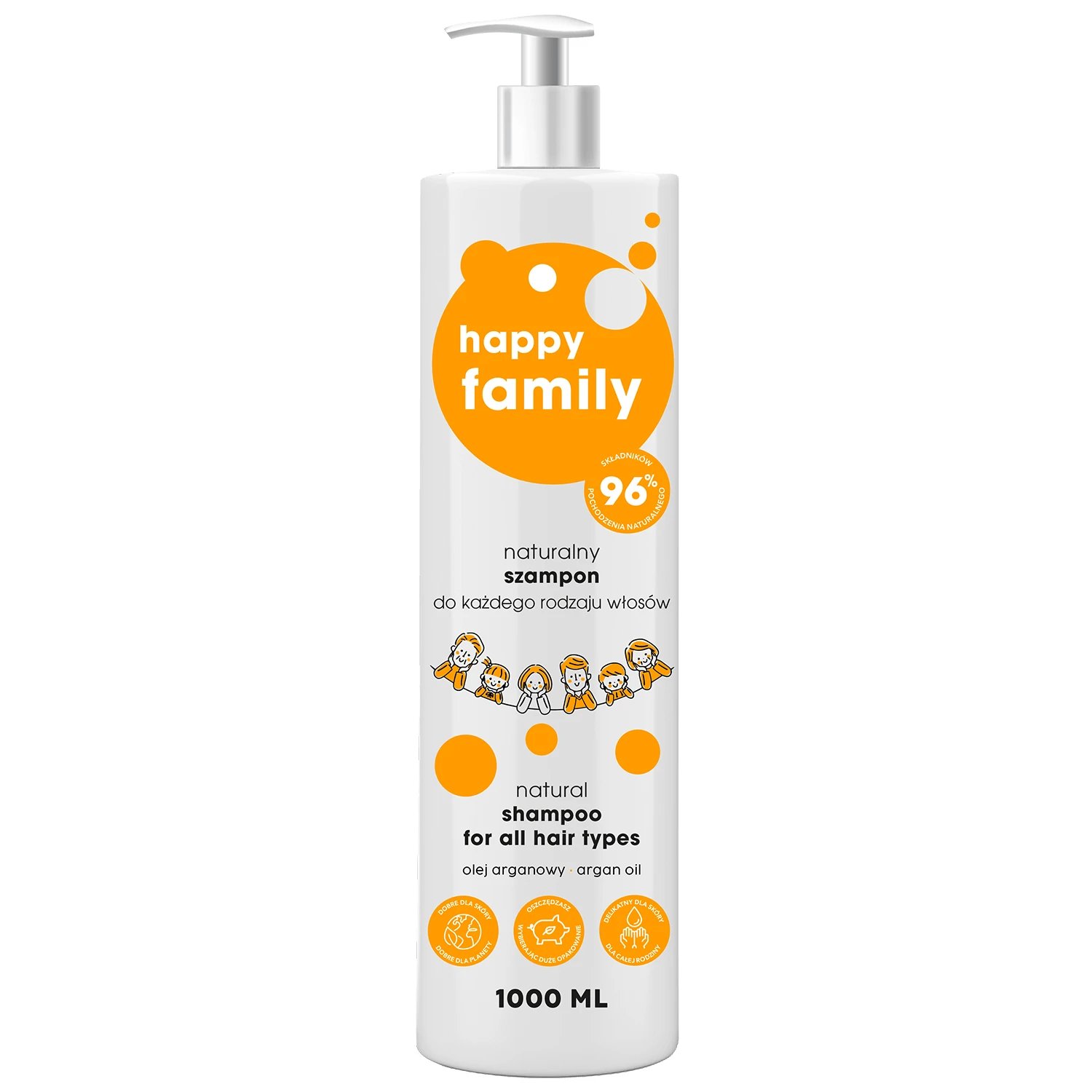 Happy Family, șampon natural pentru toate tipurile de păr, 1000 ml
