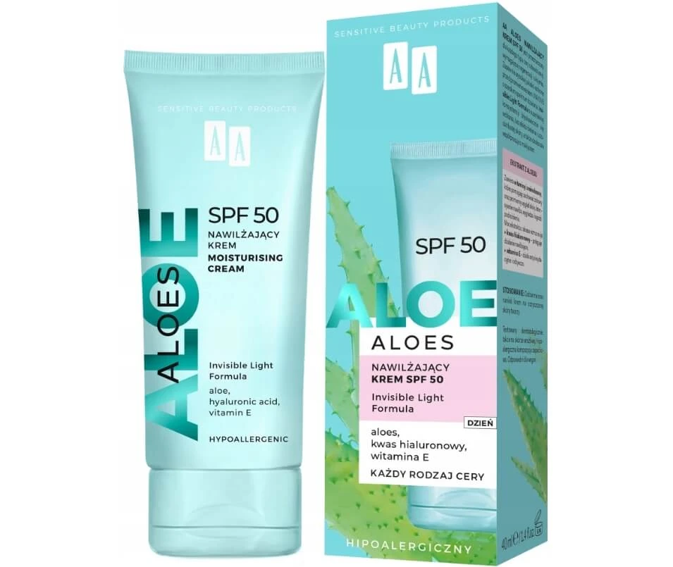 AA Aloe Vera, cremă hidratantă cu SPF 50, 40 ml