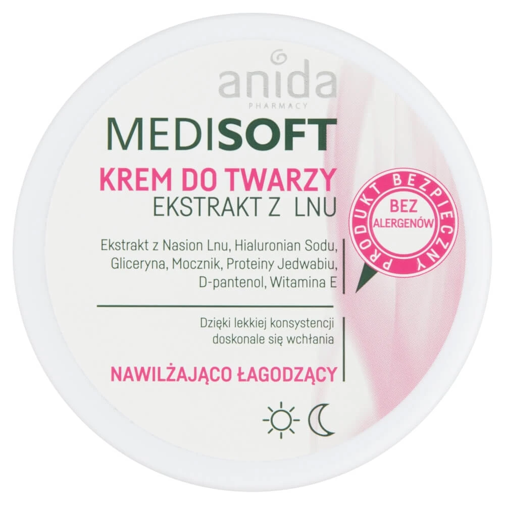 Anida Medisoft Cremă de față hidratantă și calmantă cu extract de in, 100 ml