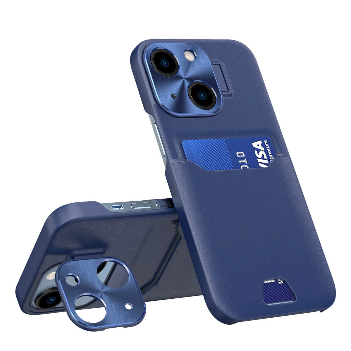 Carcasă din piele cu suport pentru iPhone 14 Carcasă portofel cu suport albastru