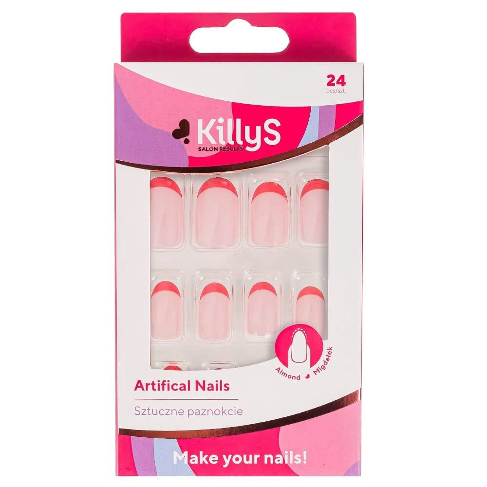 KillyS Unghii artificiale Unghii artificiale Almond Pink French, 24 bucăți