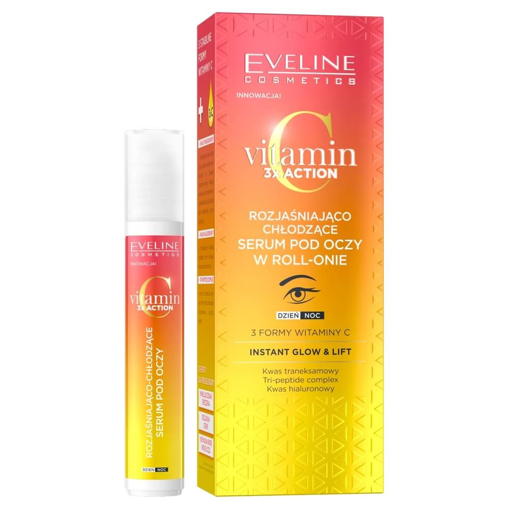 Eveline Vitamin C 3x Action Ser de ochi iluminator și răcoritor în roll-on, 15 ml